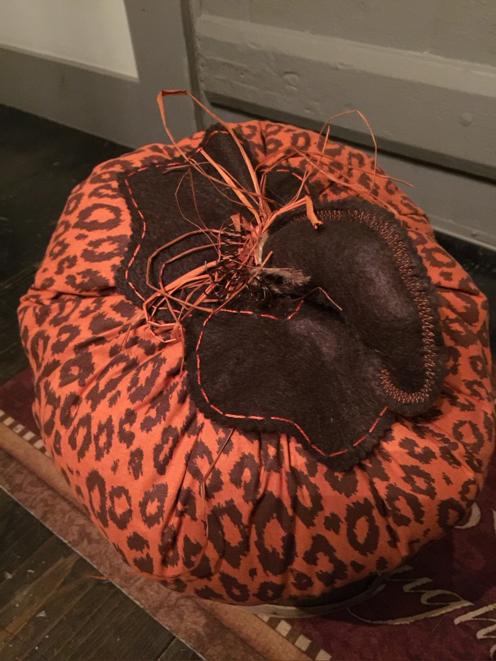 Jumbo Handmade new Orange Leopard Print Fabric Pumpkin Décor